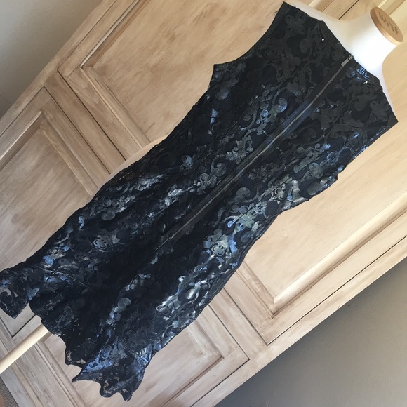 Elie Tahari “Sierra” Leather & Lace Dress - Sz 0 - Picture 4 of 8